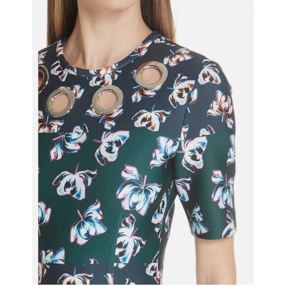 Yigal Azrouel Scuba Knit Floral Midi Dress Grommets Flattering Women's 2 - Picture 5 of 14